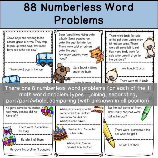 Numberless & Numbered Word Problems (story problems within 20)