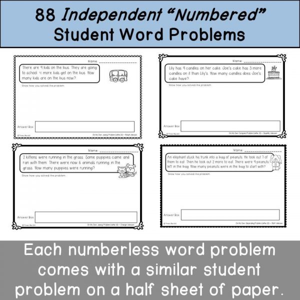 Numberless & Numbered Word Problems (story problems within 20)