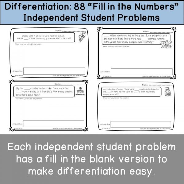 Numberless & Numbered Word Problems (story problems within 20)