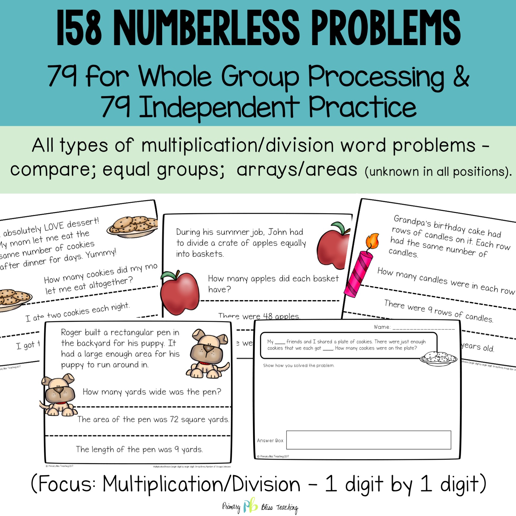 Number Talks Numberless Math Word Problems Single By Single Digit Multiplication Division