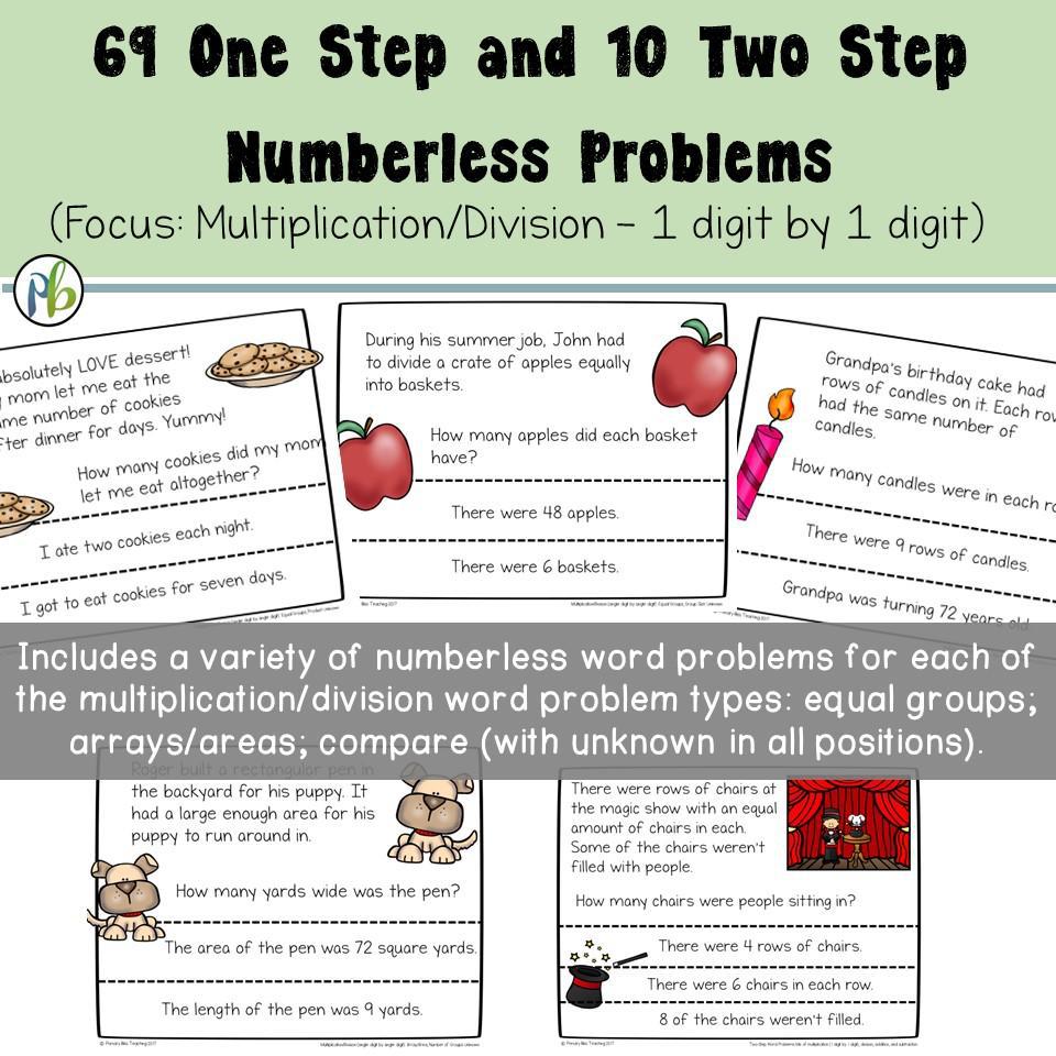 Numberless Math Word Problems Single By Single Digit Multiplication Division